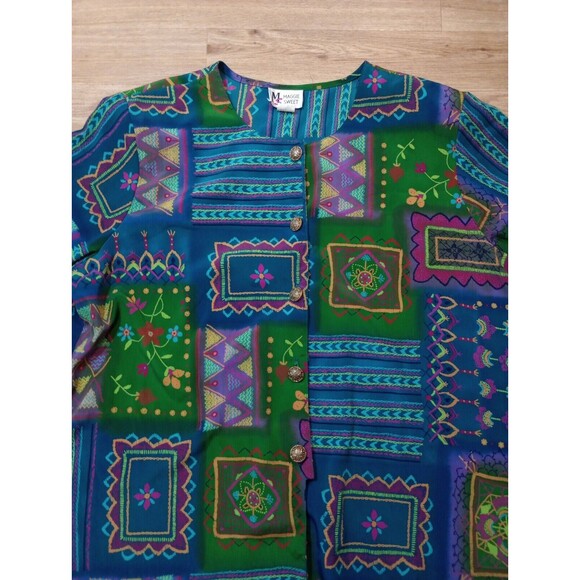 VINTAGE Maggie Sweet Blouse Top Womens 2X Button Up Floral Tapestry Long Sleeve - Picture 4 of 12